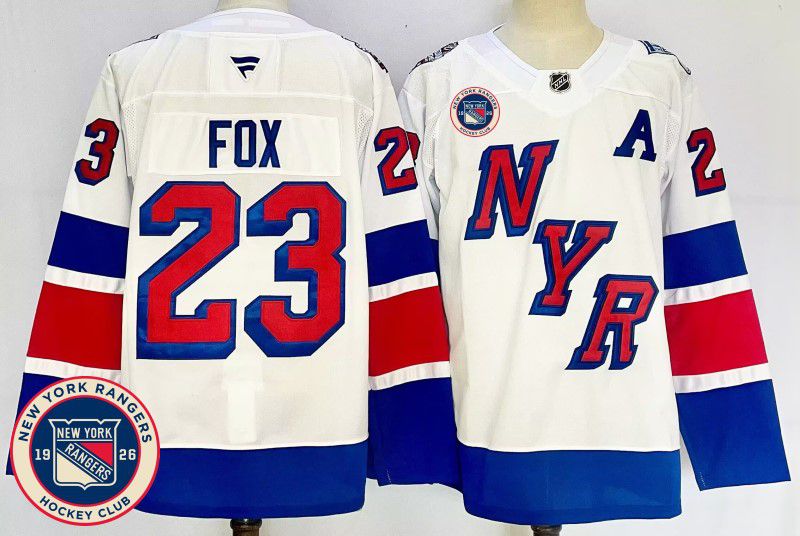 Men New York Rangers 23 Fox White Fanatics 2025 NHL Jersey style 1